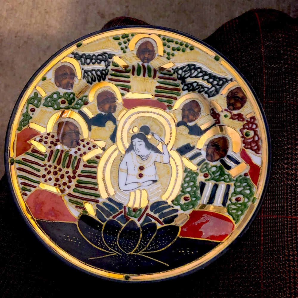 Vintage set of 9 Japanese hand painted porcelain dessert plates